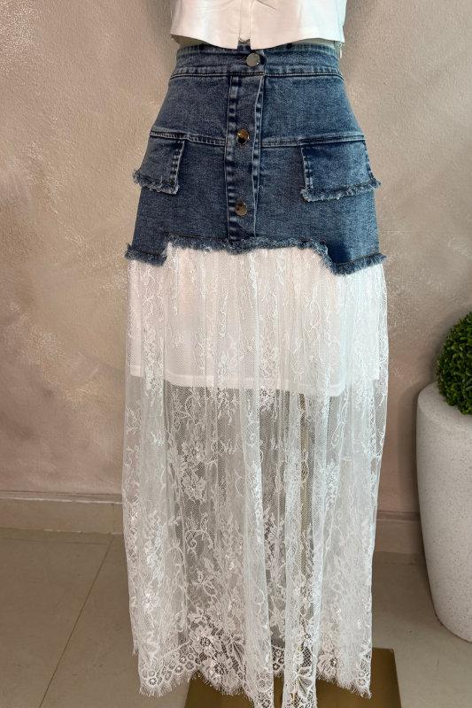 Lace Denim Skirt