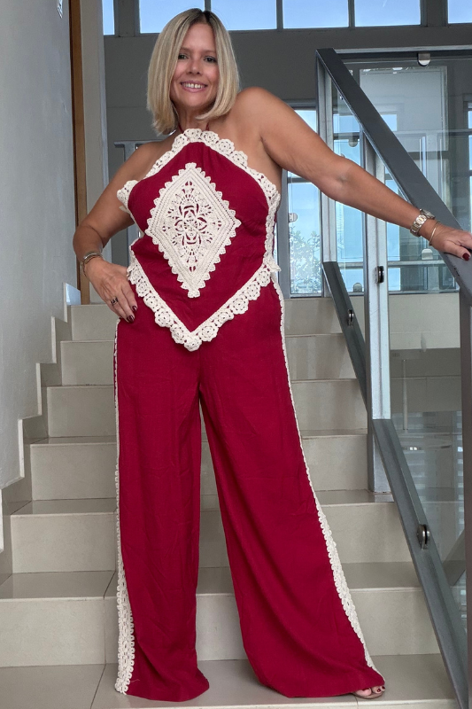 Crochet Linen Pants Set