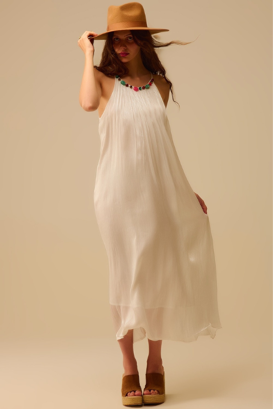 Halter Long Dress Beaded Neckline