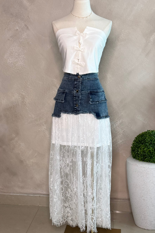 Lace Denim Skirt