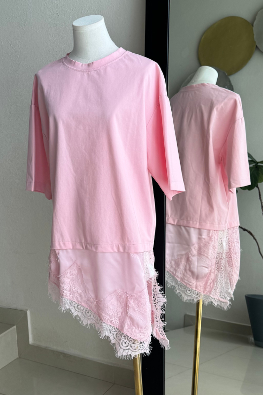 Long Pink Lace Top
